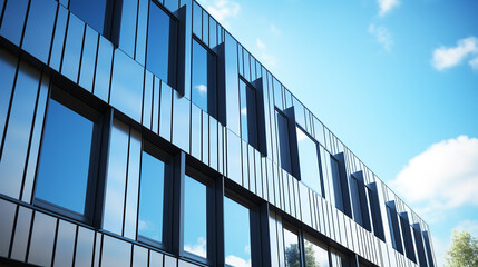 Building facade and large windows against a blue sky