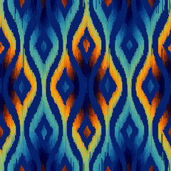 Washed blurry wavy ikat seamless vector pattern. Aquarelle effect boho fashion fabric for coastal nautical stripe wallpaper background. Stripe with blurry gradient tileable swatch.