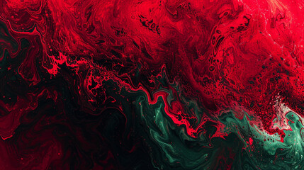 Shades of Emerald on Abstract Art Ruby Red Paint Background with Liquid Fluid Grunge Texture