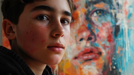 teenager with a look captivated by a work of art generative ai