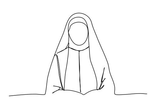 recommend clip art: Christian nun, one line drawing vector illustration.