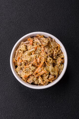 Delicious boiled beef or pork tongue sliced with carrots, onions, sour cream and spices