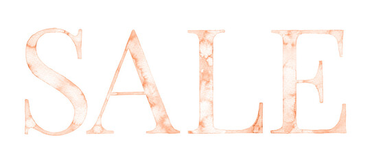 Watercolor hand drawn marble Peach lettering isolated background. Motivational. Business, offer. Handwritten message. Sale. Can be used as a print on bags, for cards, banner or poster.