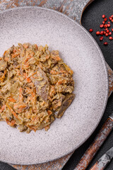 Delicious boiled beef or pork tongue sliced with carrots, onions, sour cream and spices