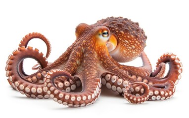 Full body display of an octopus with its arms spread out, isolated on a white background.