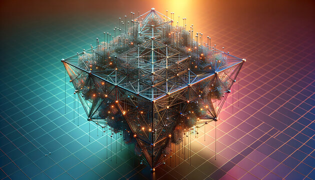 Abstract geometric structure representing big data with vibrant textures and intricate details.