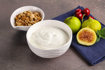 Traditional homemade Greek yoghurt with granola