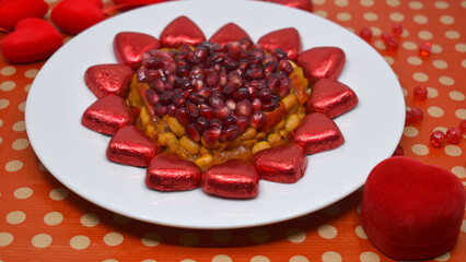 Valentine's Day is February 14th. Red hearts in all types.
Salad Pomegranate heart. Engagement.