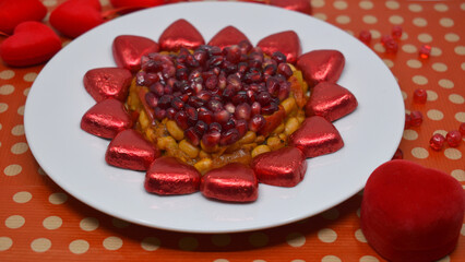 Valentine's Day is February 14th. Red hearts in all types.
Salad Pomegranate heart. Engagement.