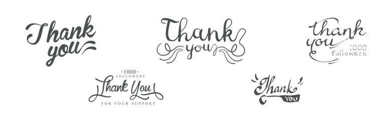 Thank You Lettering and Typography Inscription Vector Set