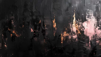 Tuinposter Elegant strokes of antique rose and subtle gold gently diffusing, leaving an ethereal and timeless abstract imprint on a canvas painted in profound black.  © Tanveer Shah