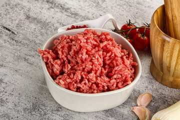 Minced beef meat in the bowl