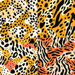 set of 4 seamless leopard animal pattern  vector illustration isolated transparent background, cut out or cutout t-shirt design