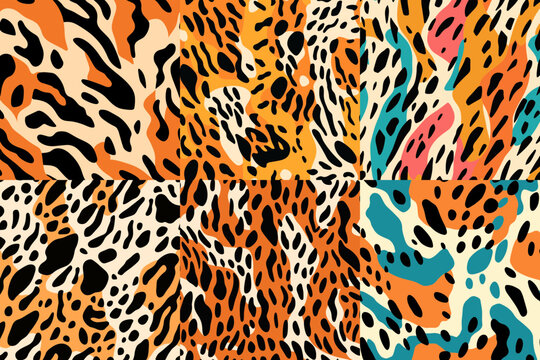 set of 6 seamless leopard animal pattern  vector illustration isolated transparent background, cut out or cutout t-shirt design