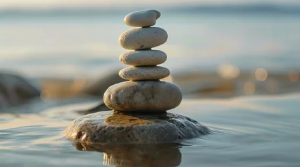 Zelfklevend Fotobehang stack of stones on the beach closeup © Christopher