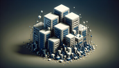 Content Management System with Geometric Shapes and Digital Disintegration.