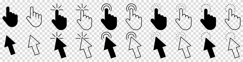 Set of hand cursor icons. Vector illustration isolated on transparent background