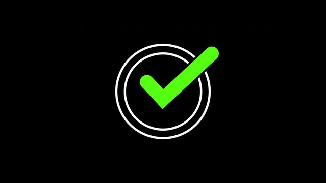 Green animated check mark in circle, sign of approval.