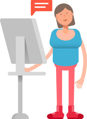 Woman Character Working on Computer
