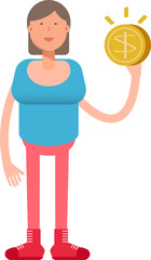 Woman Character Holding Dollar Coin
