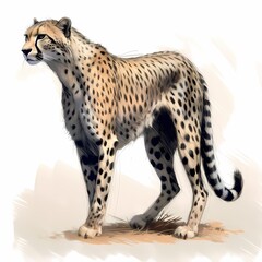 Majestic Hand-Drawn Cheetah Illustration in Natural Stance