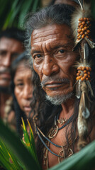 Obraz premium Vibrant tradition in focus, a person adorned in tribal dress, representing the cultural richness of Papua, Indonesia, offering a compelling portrait of Asia's diverse and unique heritage