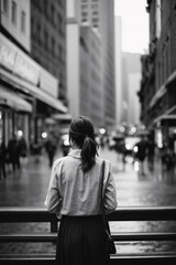 Fototapeta premium Urban Loneliness, Sad Young Woman in the Cityscape