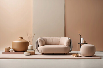 Fototapeta na wymiar Minimalist design background of a living room of a modern furnished apartment, interior design concept.