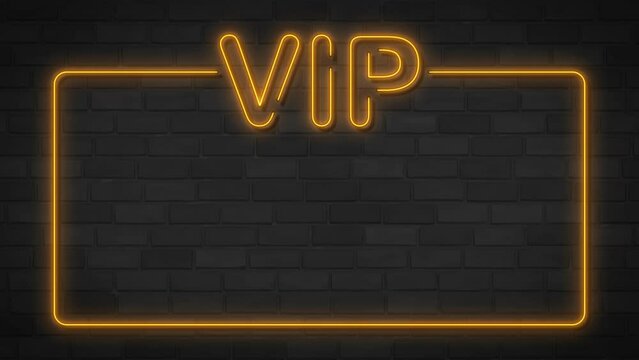 VIP, Very Important Person on brick background. Electric lightning text with frame. Burning Logo reveal animation on black background. High quality footage.