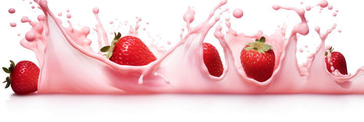 Milk splash with strawberries isolated on white background - Powered by Adobe