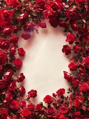 Warm red roses forming a heart shape with a glowing center, a representation of love's warm embrace