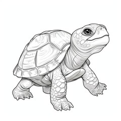 Fototapeta premium Funny turtle. A black and white coloring book. coloring pages for children.