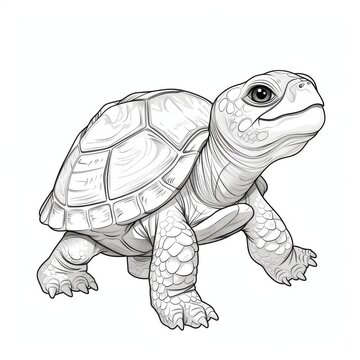 Funny turtle.   A black and white coloring book. coloring pages for children.