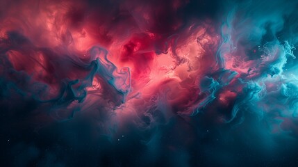 Vivid splashes of electric magenta and cosmic teal converging in fluid motion, forming a vivid and captivating abstract expression on a backdrop of rich cosmic black.  - obrazy, fototapety, plakaty