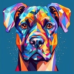 Colorful Geometric Polygonal Dog Portrait on a Vibrant Background