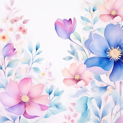 Obraz premium A pattern of multi-colored flowers on a white background in a watercolor style in pastel colors. AI generated.