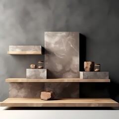 Minimalist Marble Shelves Display Against a Textured Dark Background