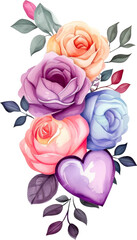 Elegant Watercolor Roses and Heart Floral Arrangement