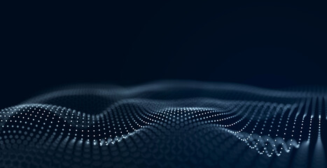 Abstract background grid of interlacing lines and dots. Futuristic blue particle wave. Structure of network connections. 3D rendering. - obrazy, fototapety, plakaty