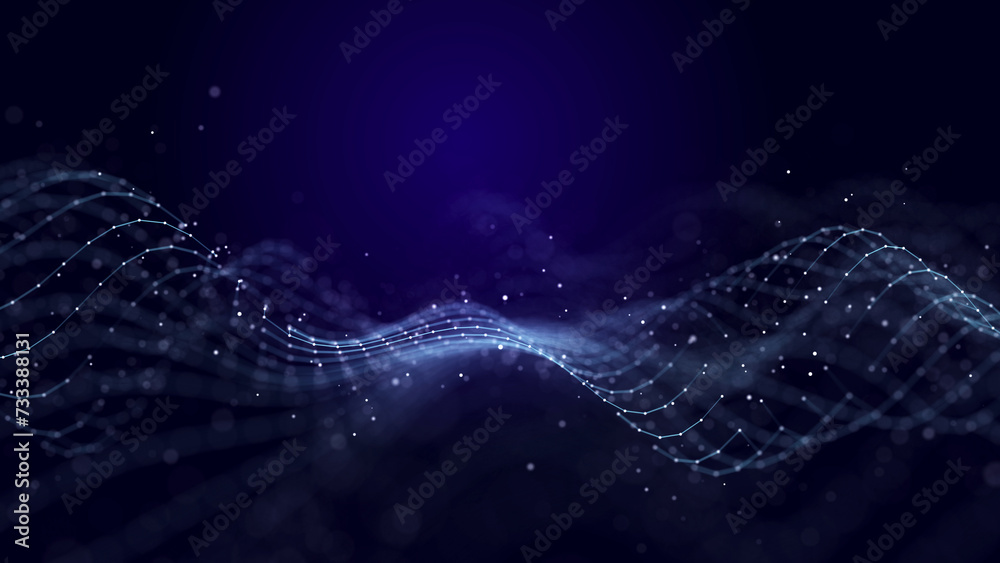 Poster abstract background grid of interlacing lines and dots. futuristic blue particle wave. structure of 