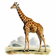 Majestic Giraffe Standing Tall Against a White Background with Artistic Flair