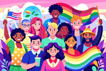 Vibrant pop art illustration, banner, texture, or background celebrating Pride Day and the diverse LGBTQ+ community, to symbolize unity, creativity, and inclusion, Generative AI