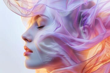 a photo of translucent curved sheets forming a beautiful woman's face - obrazy, fototapety, plakaty