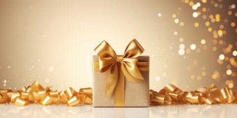A gift in a gold box with a ribbon, a surprise for Valentine's Day. Generative AI