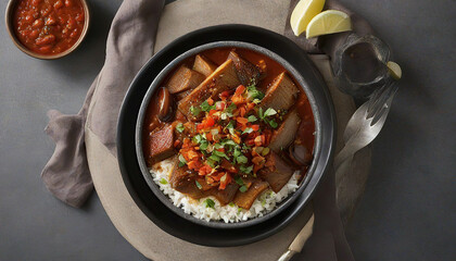 Fried fish with rice, vegetables, close up