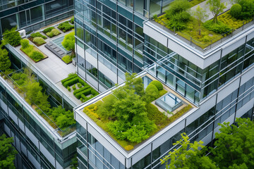 glass buildings surrounded by greenery