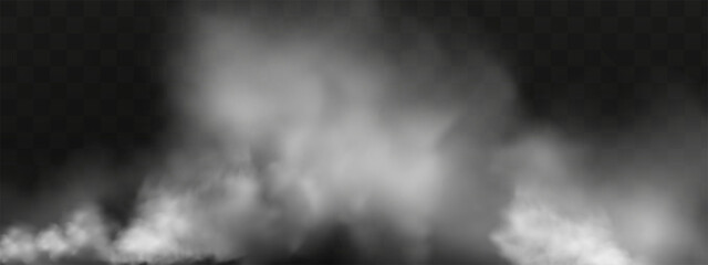 White vector cloudiness ,fog or smoke on dark checkered background.Cloudy sky or smog over the city.Vector illustration.