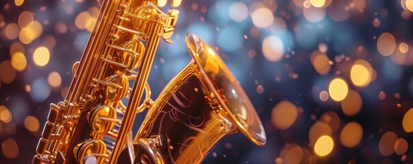 Close up saxophone background, banner with copy space, Generative AI - obrazy, fototapety, plakaty