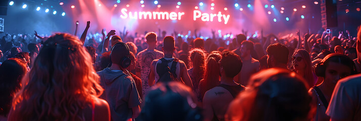 Summer Party Nightlife Enjoyment Leisure Vacation Holiday Happiness Concept. Crowd at a music...