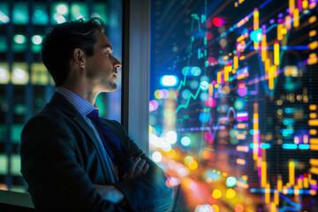 Businessman engaged in stock market analysis Digital marketing. Finance . Business technology